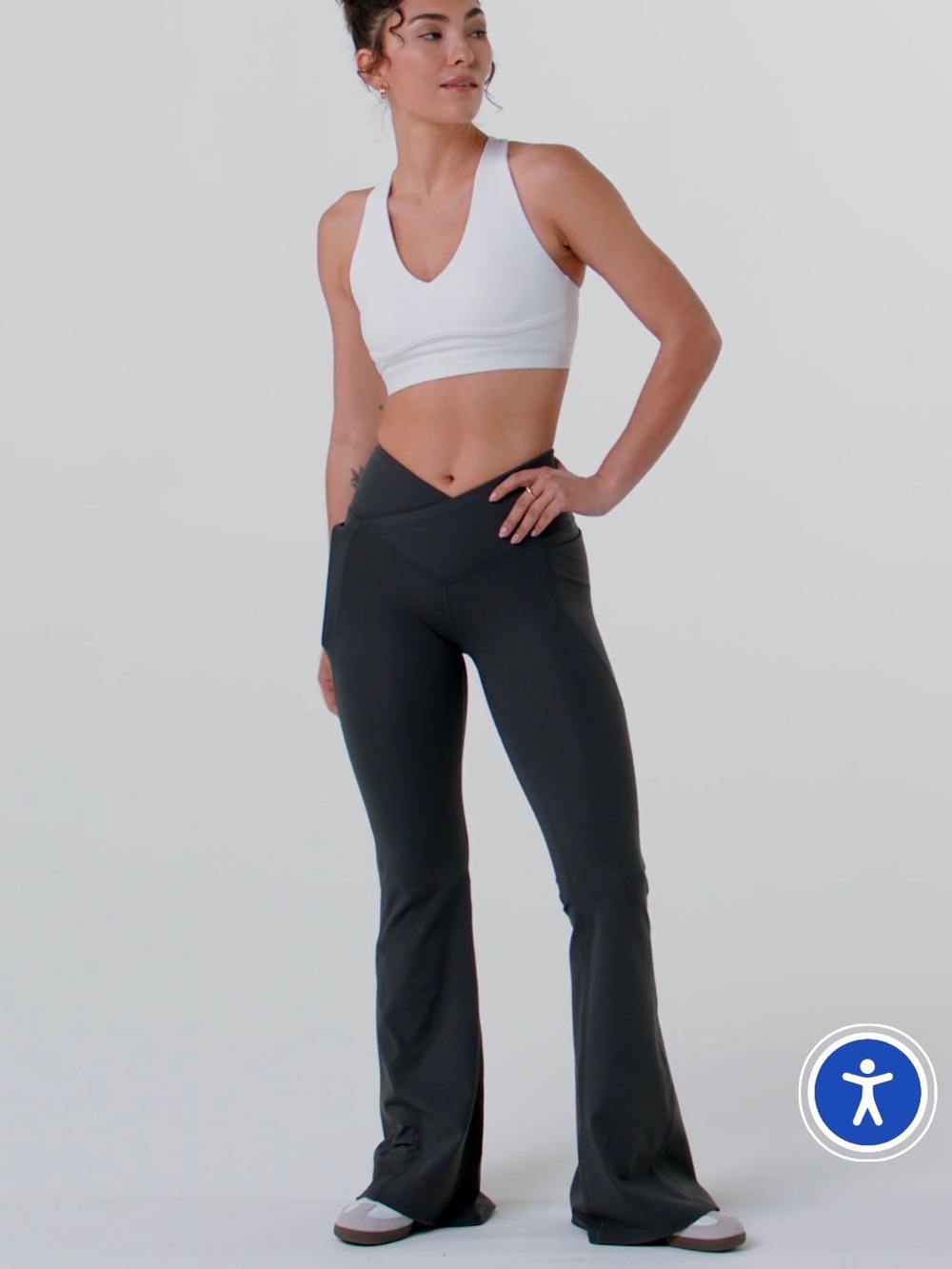 Fabletics Black V-Waist Flare Workout Pants- short